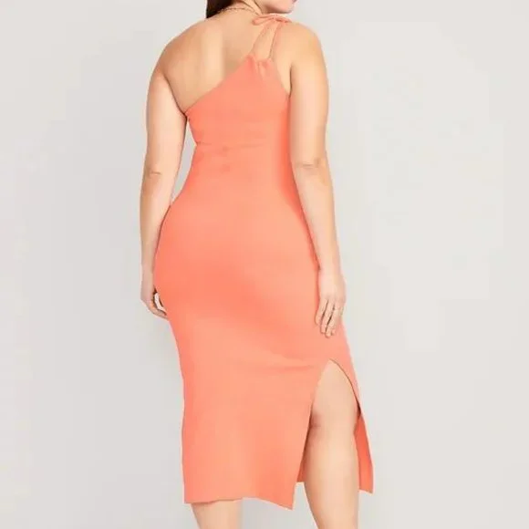 Old Navy Fitted One-Shoulder Double-Strap Rib-Knit Midi Dress for Women New - Picture 5 of 7